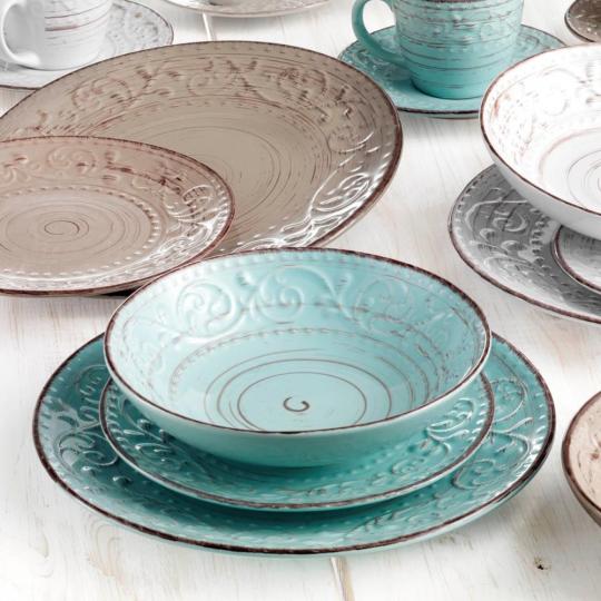 tyrkysovy taniere set farby vintage mediteransky sviatocny riad stol prislusenstvo keramika krehka porcelan opotrebovany vzor elegantny na sklade obchod obchod lameridiana.jpg
